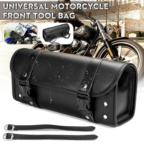 Universal Leather Motorcycle Tool Bag Fork Handlebar Saddlebag Roll Barrel Pouch